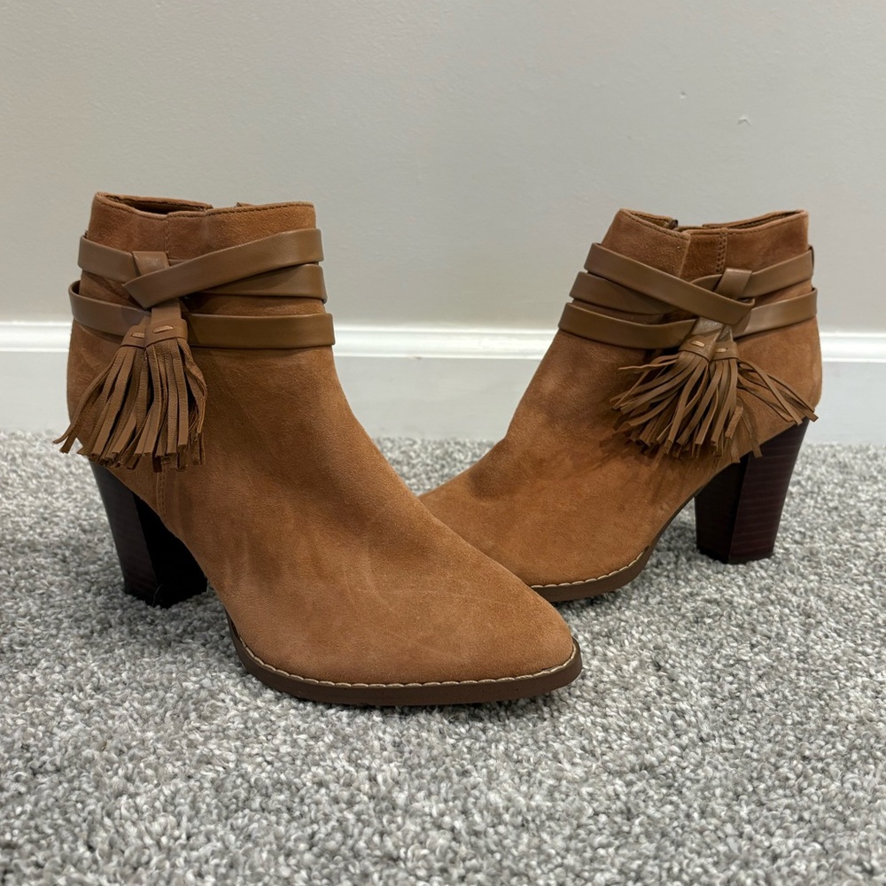 White House Black Market Tan Ankle Booties with Tassels